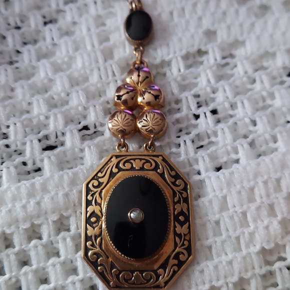 Rare Victorian Lavalier Black Onyx & Seed Pearl Necklace - Picture 4 of 12
